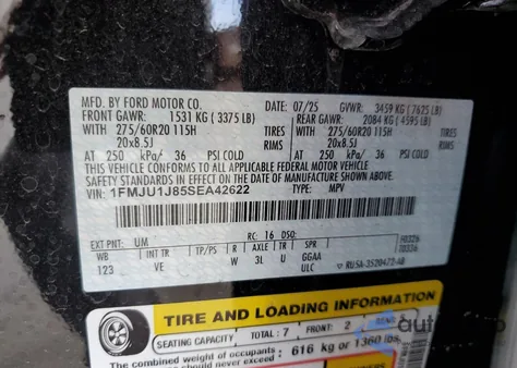 2025 Ford Expedition Active from USA, damaged, VIN 1FMJU1J85SEA42622